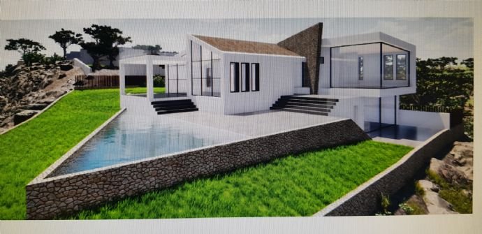 CALA LLOMBARDS: Moderne Neubauvilla in erster Meereslinie mit spektakulärem Panoramablick; Umbau- und Erweiterungsprojekt